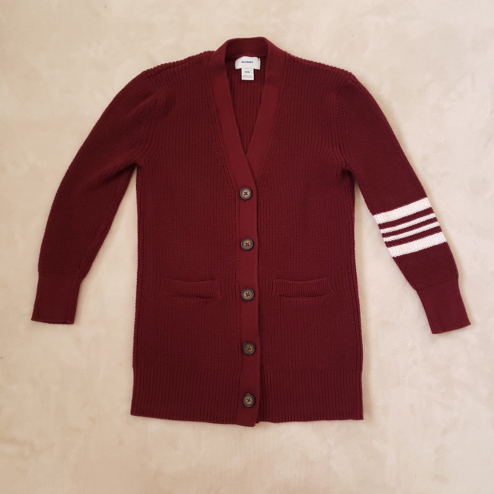 Old Navy Burgundy Red Shaker Stitch V-Neck Button Cardigan Sweater